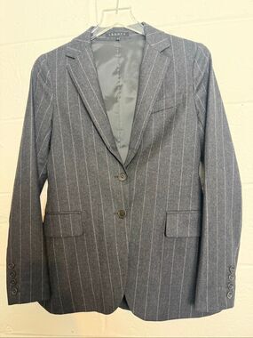 Theory Women's Wool Pinstripe Blazer Size 6 Gray Pink Striped Tailored Career Ja
